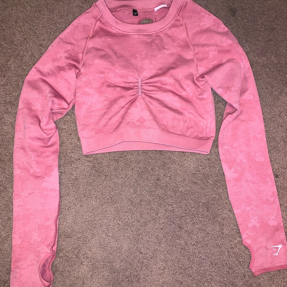 Gymshark Women’s Adapt Camo Sleeveless Long Sleeve Crop Top - Pink - Size Small